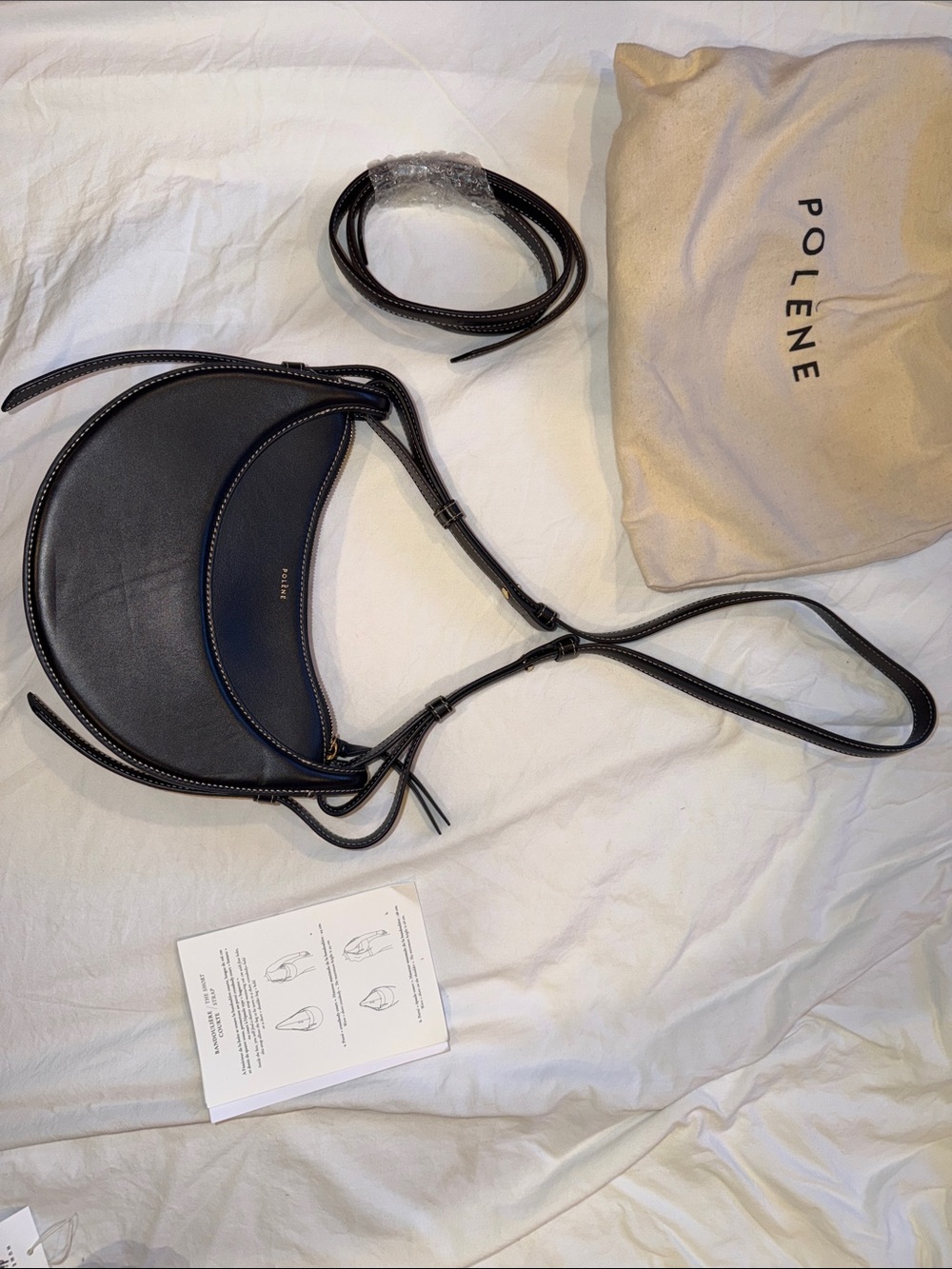 Polene Black Crescent Leather Crossbody with Contrast Stitching
